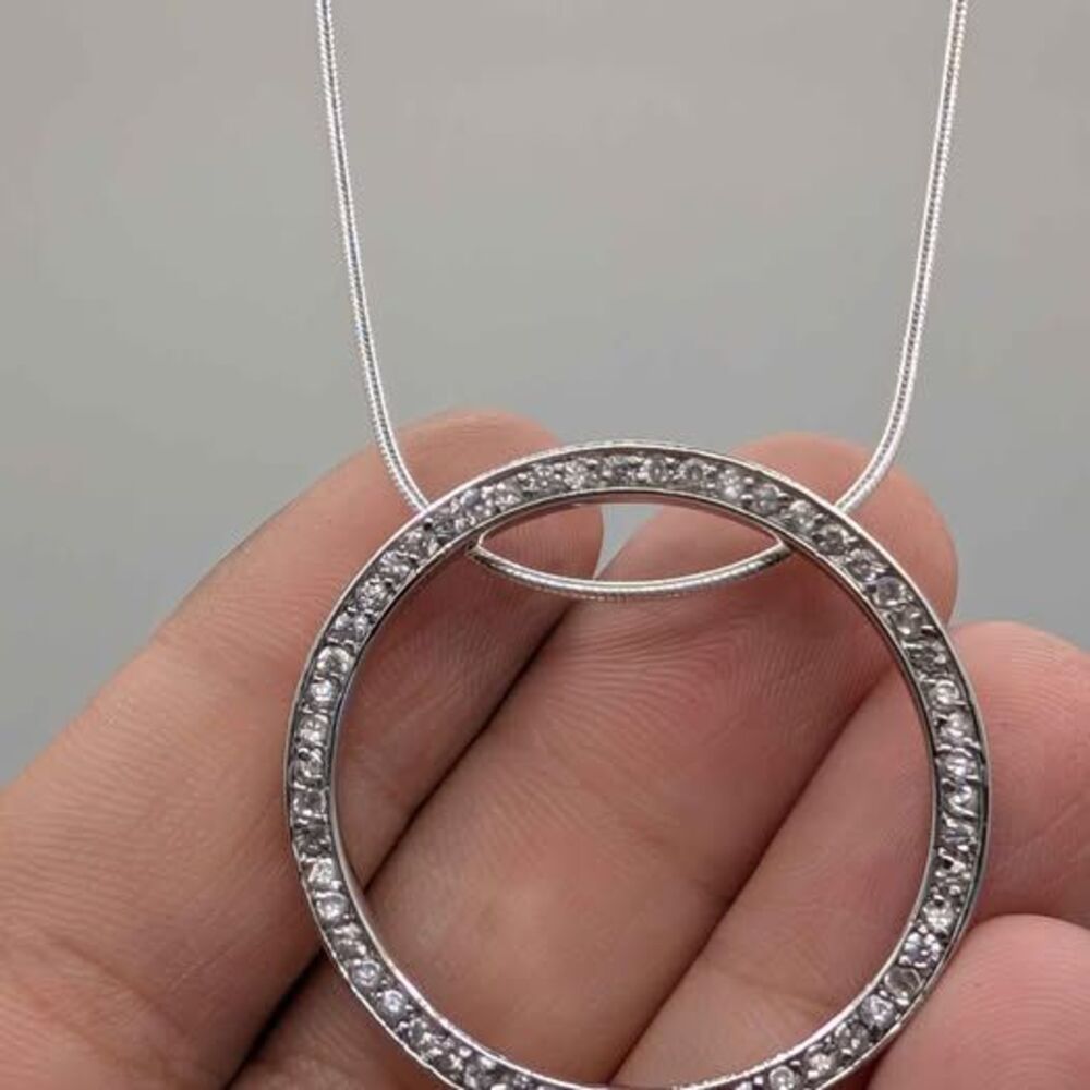 Designer Sterling Silver CZ Round Eternity Necklace 16 Inch Italy Chain